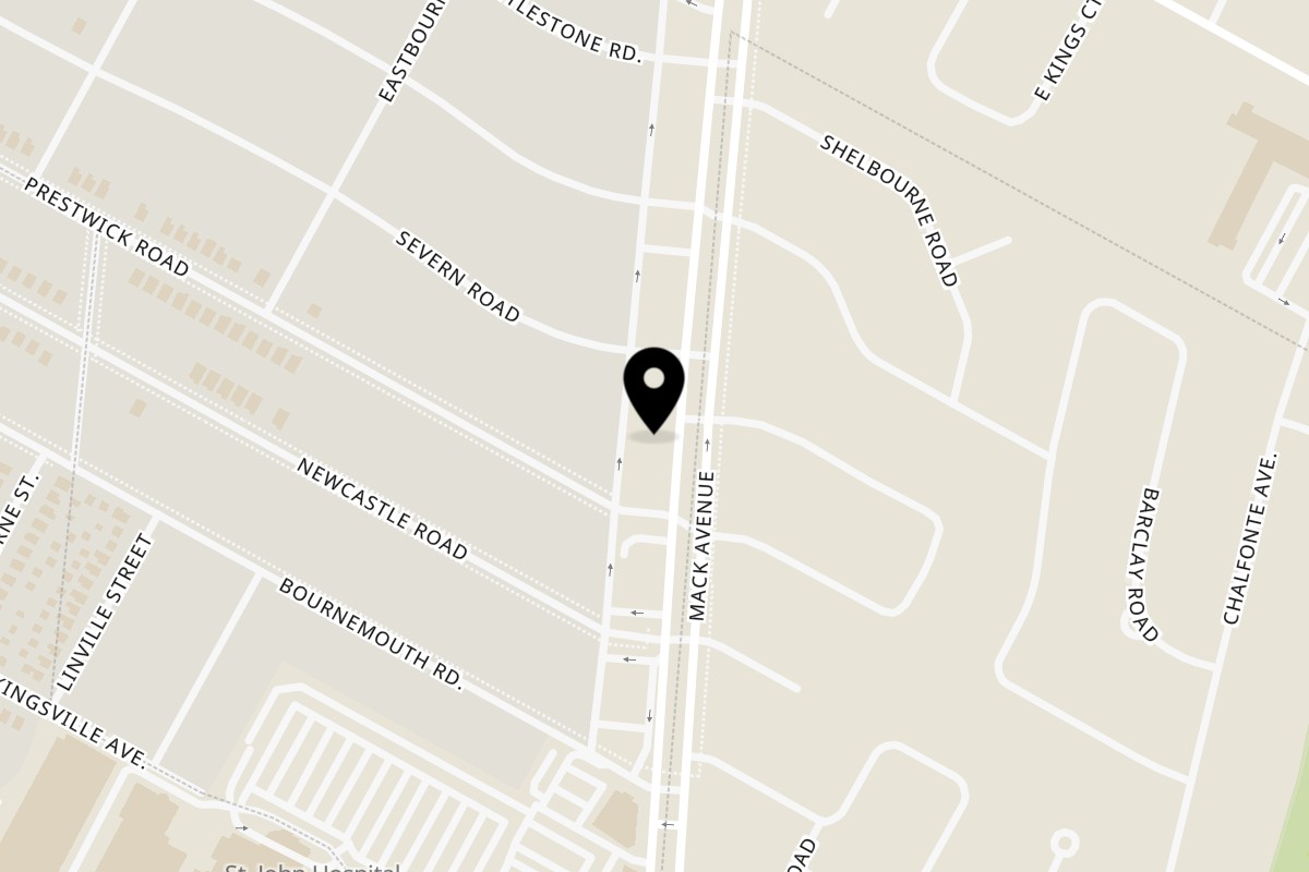 Map showing the location of Burrito Mundo on 19459 Mack Ave in Grosse Pointe Woods